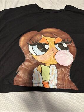 Tee Cartoon Girl Blowing Pink Bubble